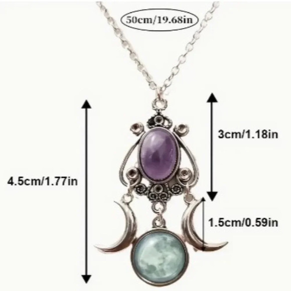 Triple Moon Goddess Pendant Necklace - Elegant Glass Mosaic Jewelry - Picture 3 of 6